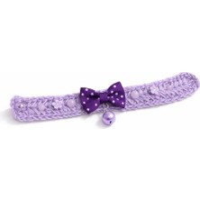 Özbience Mor Kedi Veya Köpek Tasması, Fiyonk, Çan ve Boncuk Detaylarıyla Şık ve Eğlenceli