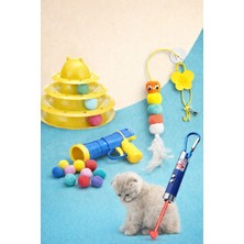 Özbience 4'lü Kedi Oyuncak Seti, Ponpon, Silah, Lazer ve Tırtıl Eğlencesi