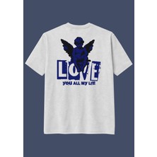 The Granch Loveblue-Premium Kalite Oversize Sırt Baskılı %100 Pamuk Tişört / T-Shirt