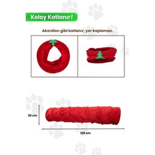 Özbience Kırmızı Uzun Katlanabilir Kedi Tüneli 125 cm Eğlenceli Saklanma Alanı