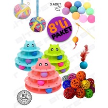 Özbience 8'li Kedi Oyun Seti: 3 Katlı Oyun Merkezi ve Toplar