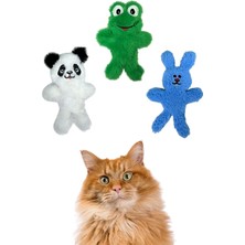 Özbience 3’lü Kedi Oyuncak Seti Peluş Kurbağa, Tavşan ve Panda, Catnipli Sesli