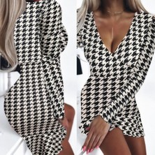 Nova Epoxy Art Kadın Uzun Kollu Kruvaze Yaka Kazayağı Mikro Mini Boy Elbise