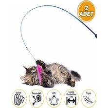 Özbience Iki Adet Teleskopik Tüylü ve Çanlı Elastik Kedi Oyun Çubuğu