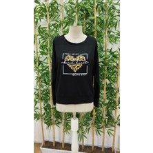 Nova Epoxy Art Kadın Uzun Kollu Bisiklet Yaka Desenli Viskon Iki Iplik Bluz