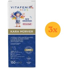 Vitafenix Çocuklar İçin Kara Mürver 150 ml Şurup - 3 Adet (Toplam 450 ml) - Dezenfektan Hediyeli (%72 Alkol)