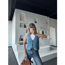 Nova Epoxy Art Triko Kolsuz Düğmeli Yelek - Mavi