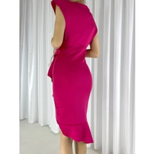 Nova Epoxy Art Scuba Kumaş Önü Fırfırlı Midi Boy Elbise