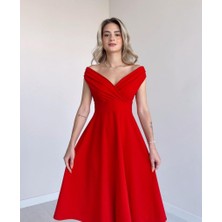 Nova Epoxy Art Kadın Kısa Kollu Kruvaze Yaka Eteği Volanlı Krep Elbise