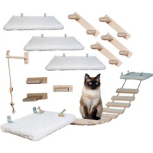 Özbience 12 Parça Ahşap Peluş Kedi Oyun Merdiveni ve Köprü Seti (Set 3)