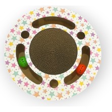 Özbience Yıldız Desenli Toplu Yuvarlak Kedi Zeka Oyuncağı ve Karton Tırmalama (34 Cm)