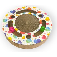 Özbience Yumuşak Toplu Yuvarlak Kedi Zeka Oyuncağı ve Karton Tırmalama Kalp Deseni