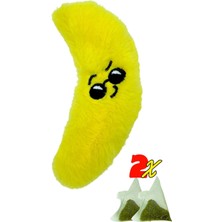 Özbience Muz Şeklinde Peluş Kedi Oyuncağı 2'li, Catnip Paketi Dahil