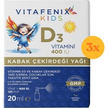 Vitafenix Çocuklar Için Vitamin D3 400 Iu 20 ml Sprey - 3 Adet (60 Ml) - Dezenfektan Hediyeli (%72 Alkol)