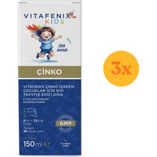 Vitafenix Çinko Çocuklar Için 150 ml Şurup - 3 Adet (450 Ml) - Dezenfektan Hediyeli (%72 Alkol)