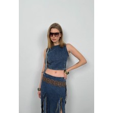 Nova Epoxy Art Fırfır Detay Denim Bluz