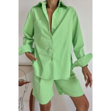 Nova Epoxy Art Fıstık Yeşili Önü Cepli Gömlek ve Şort Takım