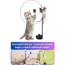 Özbience 80 cm Tüylü Zilli Olta Kedi Oyuncağı, Eğlenceli ve Interaktif Keyifli Anlar
