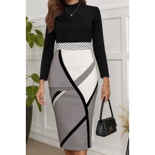 Nova Epoxy Art Kadın Uzun Kollu Balıkçı Yaka Dalgıç Midi Boy Elbise