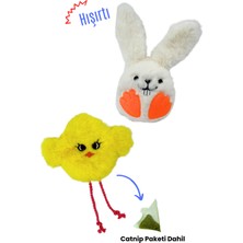 Özbience Sevimli Dostlar Kedi Oyuncak Seti, Catnipli Peluş Civciv ve Tavşan