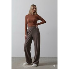 Nova Epoxy Art Beli Yarım Lastikli Palazzo Pantolon - Kahve