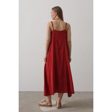 Nova Epoxy Art Askılı Uzun Çan Elbise - Bordo