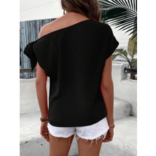 Nova Epoxy Art Kadın Tek Omuzu Açık Koldan Bağlamalı Janjan Krep Bluz