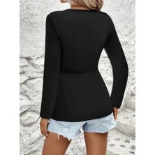 Nova Epoxy Art Kadın Uzun Kollu Dekolteli Sarmal Detaylı Viskon Bluz