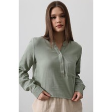 Nova Epoxy Art Cepli Hakim Yaka Bluz - Haki