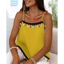 Nova Epoxy Art Kadın Ip Askılı Püskül Detaylı Sandy Bluz