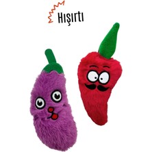 Özbience Hışırtı Sesli Kedi Oyuncak Seti (2’li) – Peluş Patlıcan ve Biber Catnipli