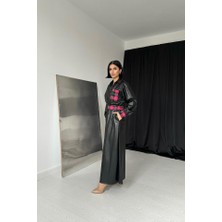 Nova Epoxy Art Siyah Garnili Etekli Deri Takım