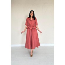 Nova Epoxy Art Moccah Ince Kemerli Fırfırlı Ceket ve Büzgülü Etek Takım