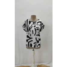 Nova Epoxy Art Kadın Kısa Kollu Yuvarlak Yaka Desenli Süprem Bluz