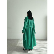 Nova Epoxy Art Kapitone Deri Trench - Yeşil