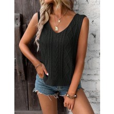 Nova Epoxy Art Kadın Askılı V Yaka Örme Detay Triko Bluz