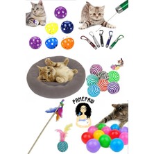 Özbience Renkli Kedi Oyuncak ve Yatak Seti 7 Parça Eğlenceli ve Konforlu