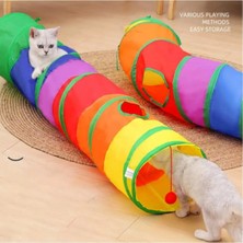 Özbience Katlanabilir Gökkuşağı Renkli Düz Kedi ve Köpek Oyun Tüneli