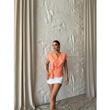 Nova Epoxy Art Yandan Bağlama Detaylı Kolsuz Bluz - Somon