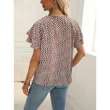 Nova Epoxy Art Kadın Kısa Kollu Kolları Volanlı Baskılı Süprem Bluz