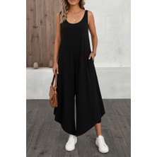 Nova Epoxy Art Kadın Askılı Yuvarlak Yaka Cepli Salaş Uzun Viskon Tulum