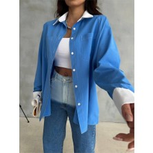 Nova Epoxy Art Kol ve Manşet Beyaz Kapalı Pile Detaylı Gömlek - Mavi