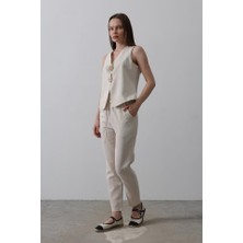 Nova Epoxy Art Düğme Detaylı Yelek - Krem