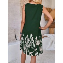 Nova Epoxy Art Kadın Askılı Yuvarlak Yakalı Yaprak Desenli Dalgıç Elbise