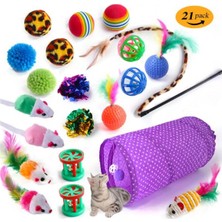 Özbience Mor Tünelli Oltalı Kedi Oyuncak Seti 21 Parça, Eğlenceli ve Çeşitli Kedilere Uygun