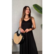 Nova Epoxy Art Kadın Çan Dokuma Kumaş V Yaka Asimetrik Kesim Elbise