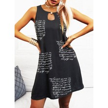 Nova Epoxy Art Kadın Kolsuz Halka Detay Mektup Desenli Mikro Elbise