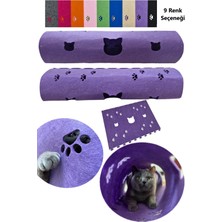 Özbience Renkli Keçeden Kedi Tüneli Oyuncağı, 98 Cm, Pati ve Kedi Figürlü