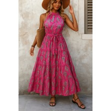 Nova Epoxy Art Kadın Omuzlardan Açık Boyundan Geçmeli Desenli Süprem Bluz