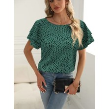 Nova Epoxy Art Kadın Kısa Kollu Kolları Volanlı Baskılı Süprem Bluz